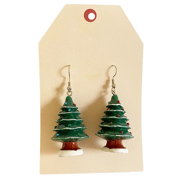 Hand Crafted Jewelry - Handmade Retro Vintage Style Christmas Tree Charm Earrings
